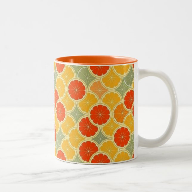 Retro Citrus Fruit Cheerful Two-Tone Coffee Mug (Right)