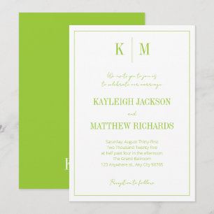 Retro Citrus Green Classic Monogram Wedding Invitation