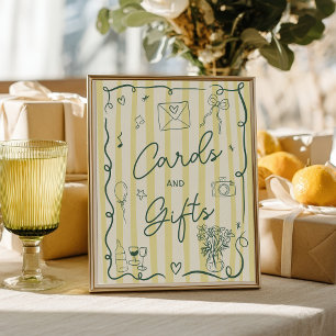 Retro citrus green hand drawn cards gift wedding poster