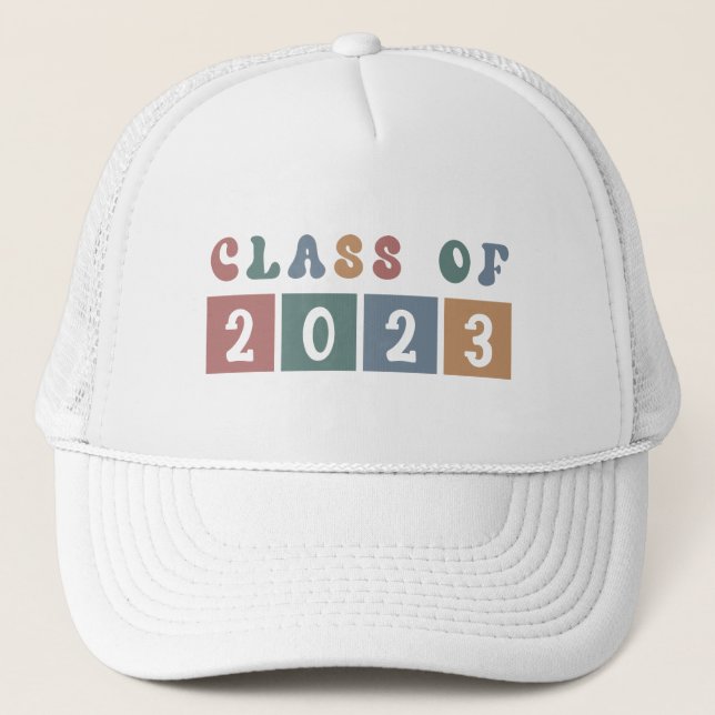 Retro Class of 2023 School College graduation Gift Trucker Hat (Front)