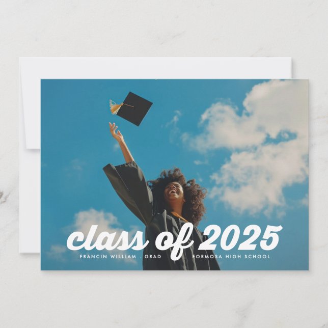 Retro CLASS of 2025 High School 2 Photo Graduation Announcement (Front)