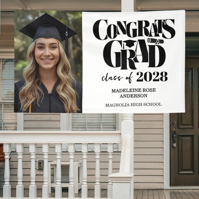 Retro Class of Congrats Graduation Black  Banner (Creator Uploaded)