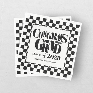 Retro Class of Congrats Graduation Black  Napkin