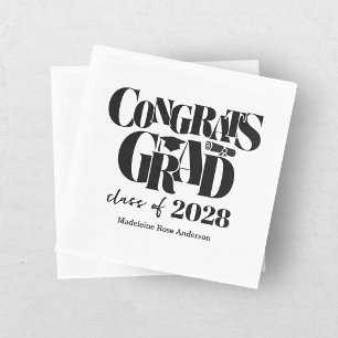 Retro Class of Congrats Graduation Black  Napkin