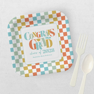 Retro Class of Congrats Graduation   Paper Plate