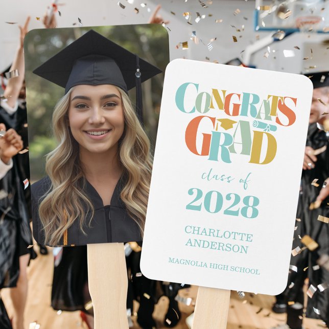 Retro Class of Congrats Graduation Photo  Hand Fan (Creator Uploaded)