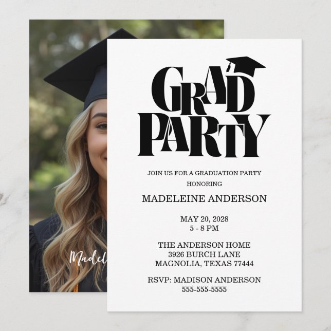 Retro Class of Congrats Graduation Photo Invitation (Front/Back)