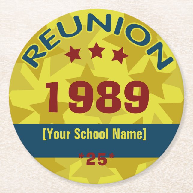 Retro Class Reunion with Stars add text Round Paper Coaster (Front)