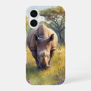 Retro Classic African Rhino iPhone 16 Case