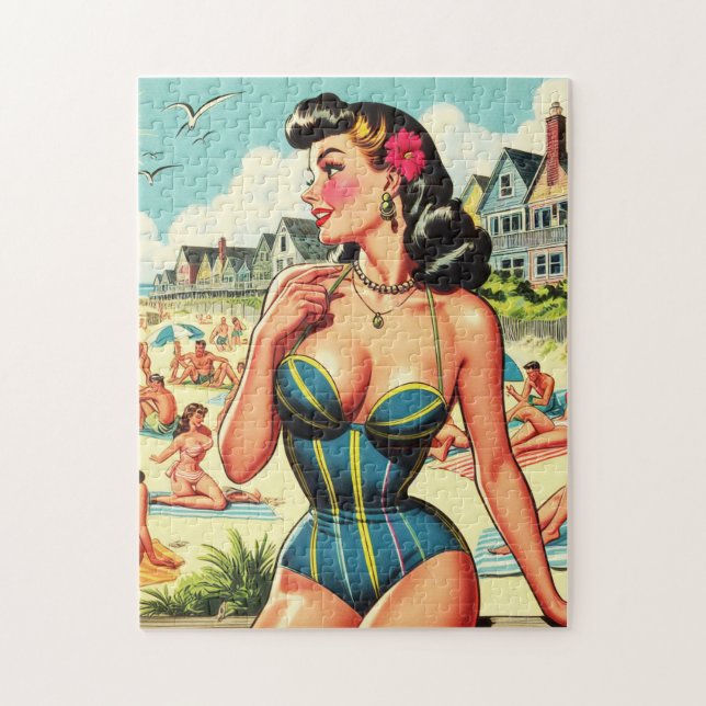 Retro Classic Beach Pin Up Jigsaw Puzzle (Vertical)