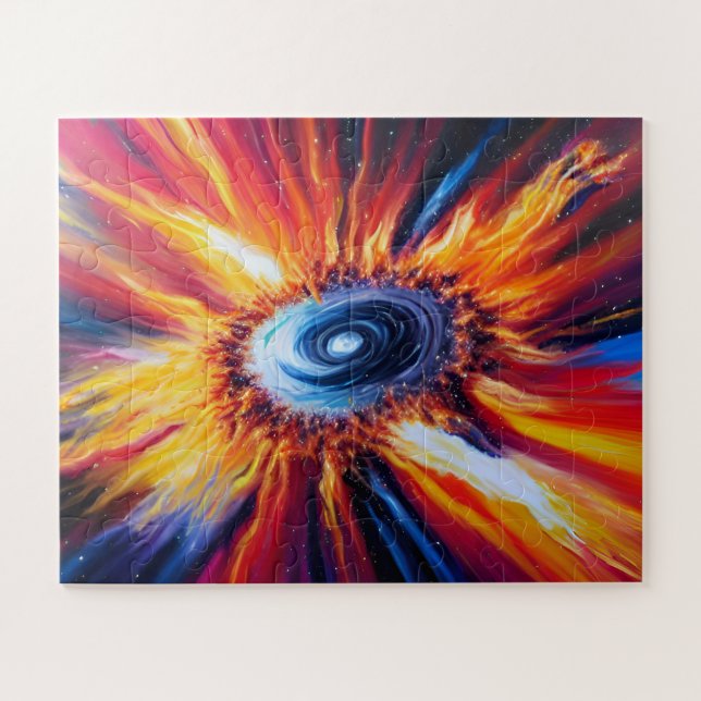 Retro classic blue red and orange cosmic explosion jigsaw puzzle (Horizontal)