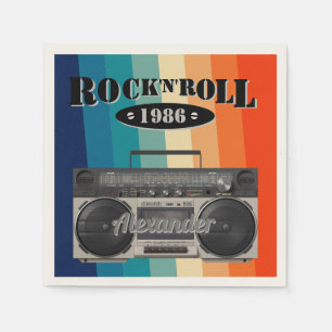 Retro classic boom box rock n roll music vintage napkin