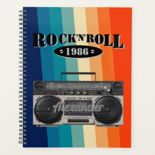 Retro classic boom box rock n roll music vintage planner