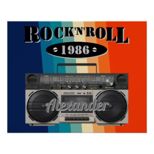 Retro classic boom box rock n roll music vintage   poster