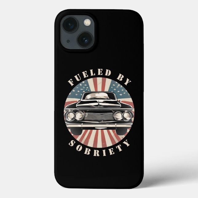 Retro Classic Car American Flag Fuelled By Sobriet Case-Mate iPhone Case (Back)