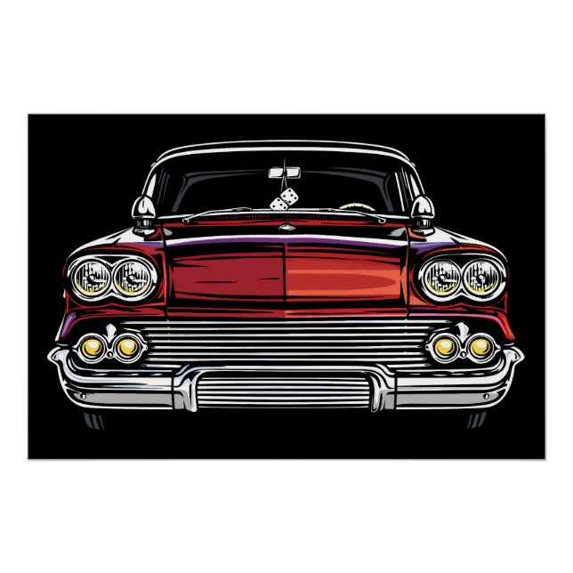 Retro Classic Car Front Dice Pop Art Print (Front)