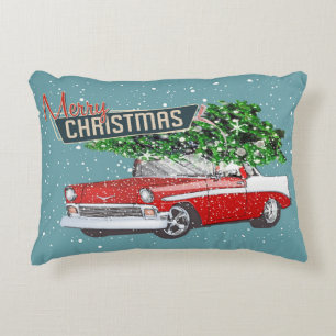 Retro Classic Car Merry Christmas Happy New Year  Accent Pillow