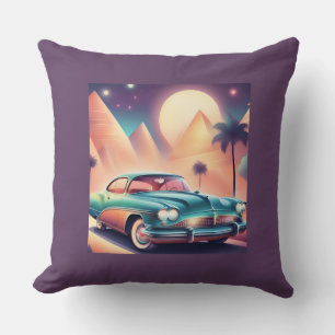 Retro Classic Car Vintage Road Trip Adventure  Throw Pillow