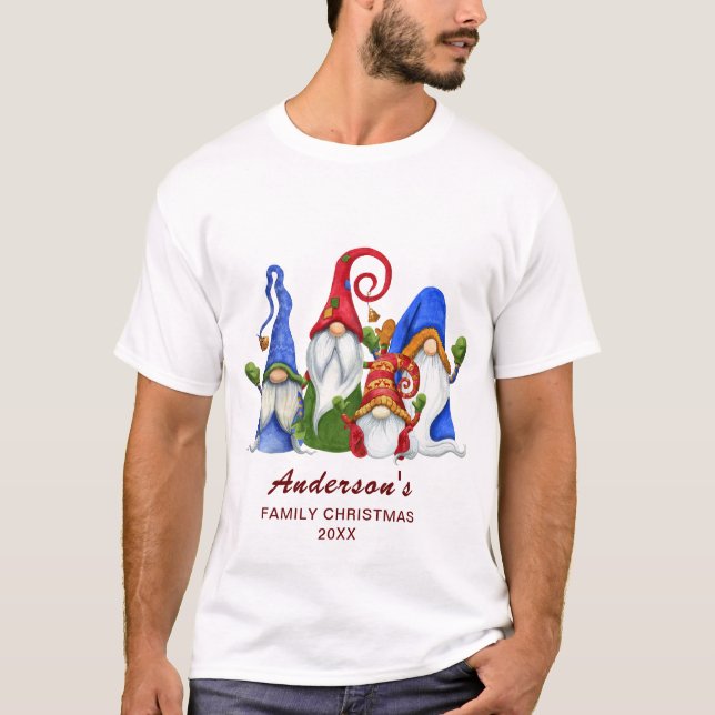 Retro Classic Family Gnomes Christmas  Holiday T-Shirt (Front)