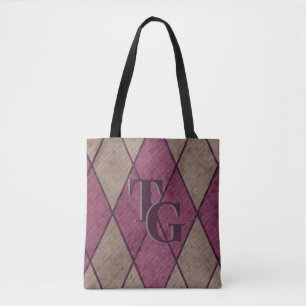 Retro Classic Purple Diamond Argyle Monogram Tote Bag