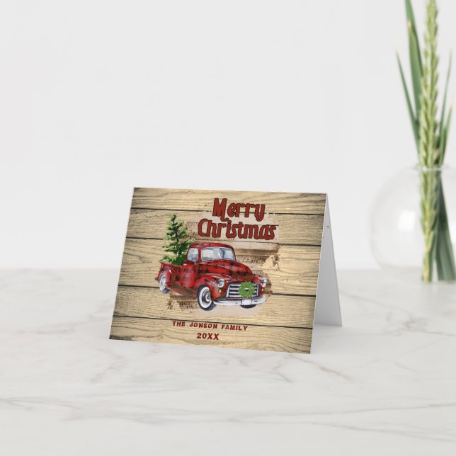 Retro Classic Rustic Christmas Red Truck Holiday Card (Front)