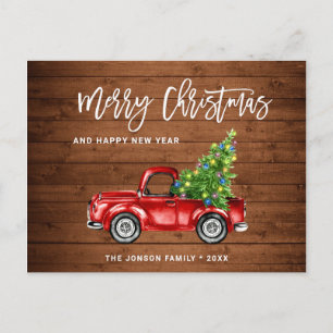 Retro Classic Rustic Christmas Red Truck Holiday Postcard