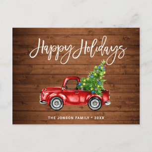 Retro Classic Rustic Christmas Red Truck Holiday Postcard