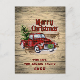 Retro Classic Rustic Christmas Red Truck Holiday Postcard