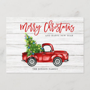 Retro Classic Rustic Red Truck Christmas Greeting Holiday Card