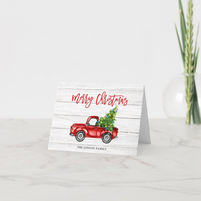 Retro Classic Rustic Red Truck Christmas Greeting Holiday Card (Front)