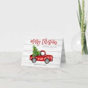 Retro Classic Rustic Red Truck Christmas Greeting Holiday Card