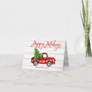 Retro Classic Rustic Red Truck Christmas Greeting Holiday Card