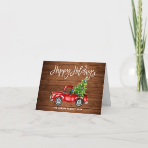 Retro Classic Rustic Red Truck Christmas Greeting Holiday Card
