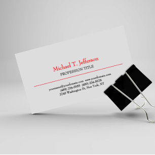 Retro Classical Elegant Plain Simple Red White Business Card