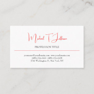 Retro Classical Elegant Plain Simple Red White Business Card