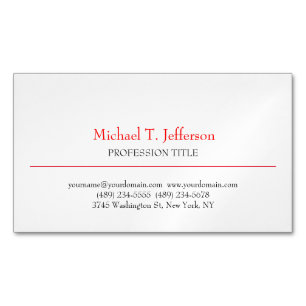 Retro Classical Elegant Plain Simple Red White Magnetic Business Card