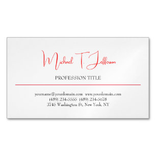 Retro Classical Elegant Plain Simple Red White Magnetic Business Card