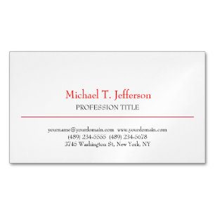 Retro Classical Elegant Plain Simple Red White Magnetic Business Card