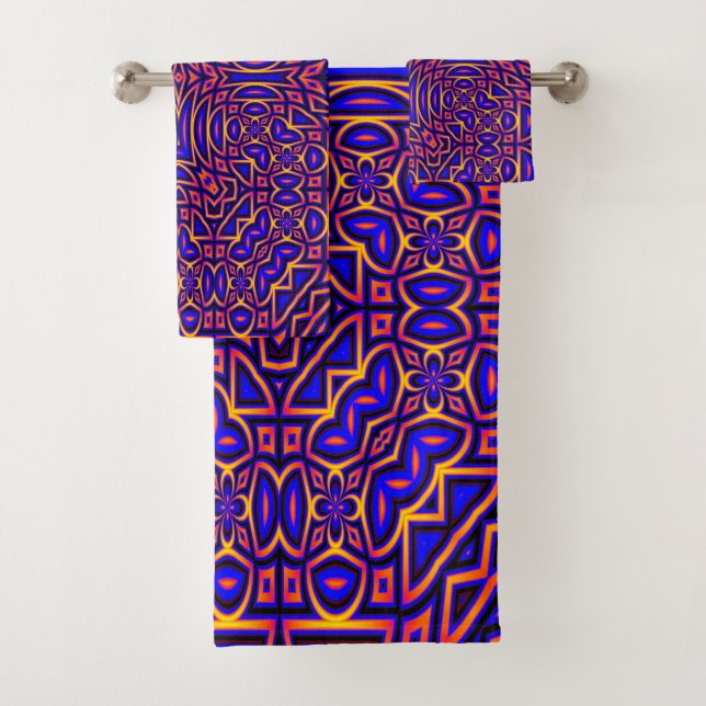 Retro Classy Kaleidoscope Pattern Bath Towel Set (Insitu)