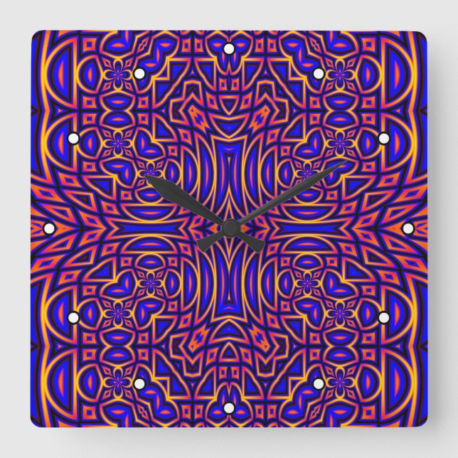 Retro Classy Kaleidoscope Pattern with Dots Square Wall Clock (Front)