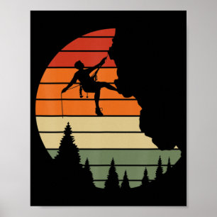 Retro Cliff Rock Climbing Mountain Climber Mountai Poster