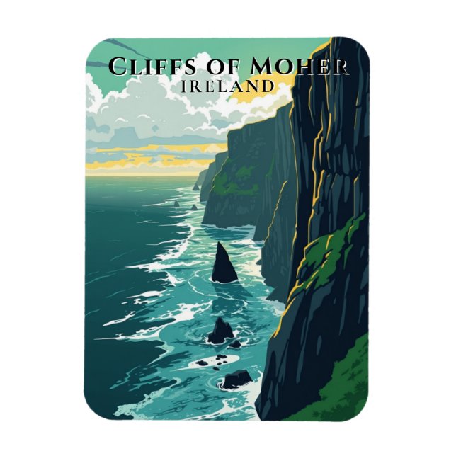 Retro Cliffs of Moher Ireland Landscape Travel Magnet (Vertical)