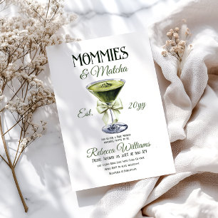 Retro Club Mommies and Matcha Bow Baby Shower Invitation