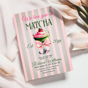 Retro Club Pink Bow Love You Matcha Baby Shower Invitation