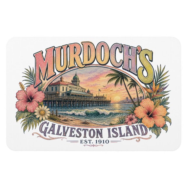 Retro Coastal Beach Illustration Magnet (Horizontal)
