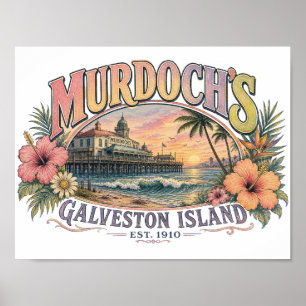 Retro Coastal Beach Illustration Poster