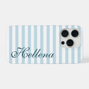 Retro Coastal Blue White Stripes Custom Name iPhone 15 Pro Case
