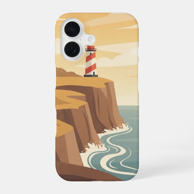 Retro Coastal Lighthouse iPhone 16 Case (Back)