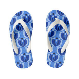 Retro cobalt blue flowers kid's flip flops