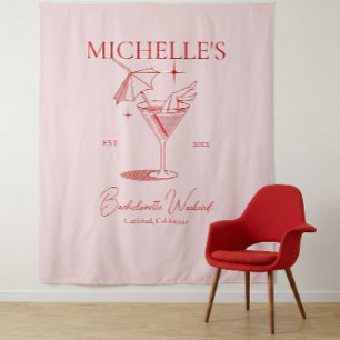 Retro Cocktail Bachelorette Party Tapestry